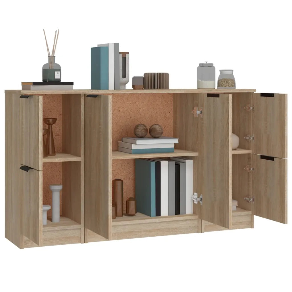 Credenze 3 pz | Madia | Buffet da pranzo | Armadio da pranzo Rovere Sonoma in Legno Multistrato