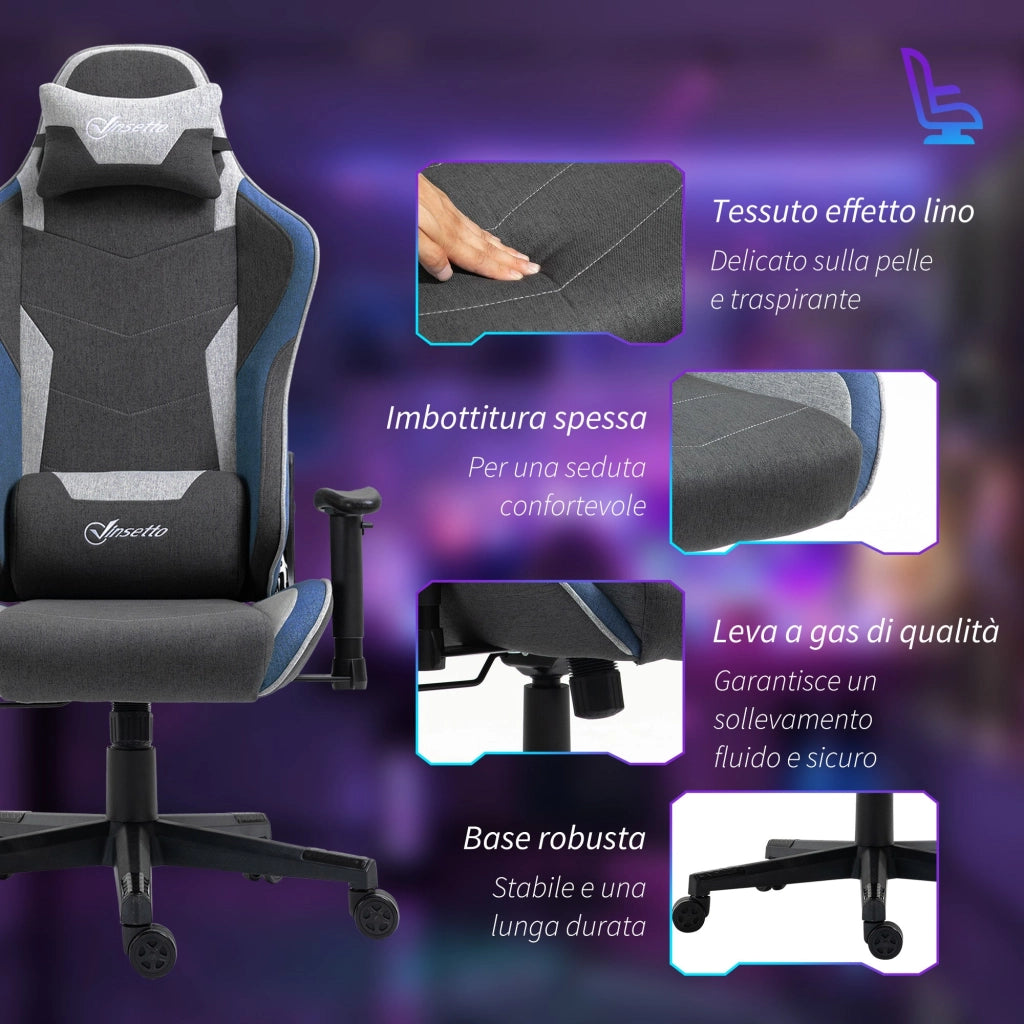 Sedia da Gaming 66x53x128-138 cm Reclinabile a 150°  Blu
