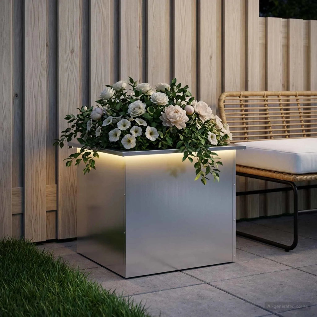 Fioriera da giardino con LED Argento 50 x 60 x 48 cm 8008206