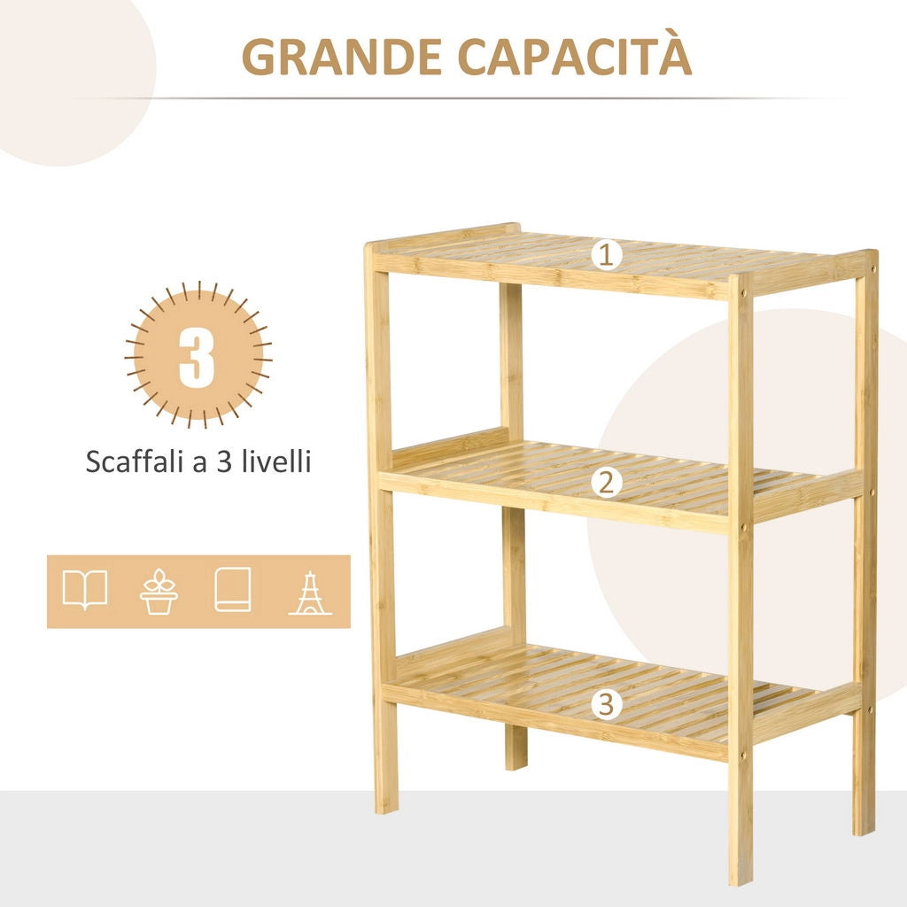 MOBILE MULTIUSO 3 LIVELLI SALVASPAZIO IN LEGNO 62X33X80CM NATURALE