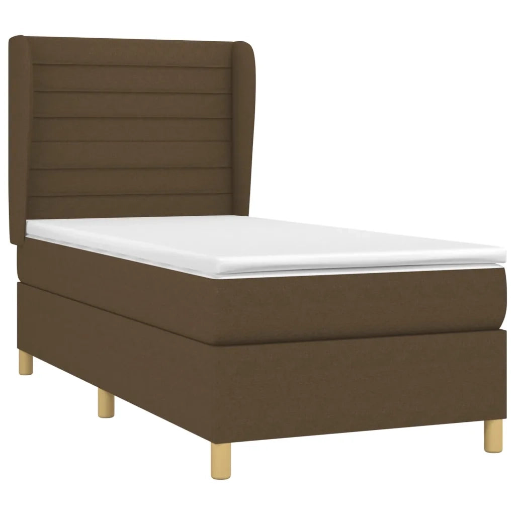 Letto singolo | Letto per adulti | Giroletto a Molle con Materasso Marrone Scuro 90x190cm Tessuto