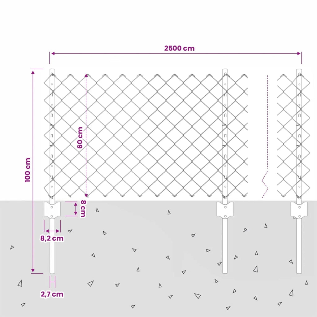 Recinzione a maglie metalliche con palo 25 x 0,6 m (P x H) 3336278