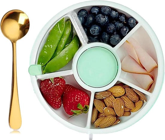 Contenitore di snack trasparente portatile con coperchio, con melone di sementi, fornito con cucchiaio d'oro (verde)