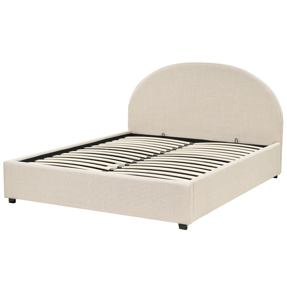 Letto matrimoniale contenitore minimalista beige 160 x 200 cm stile retrò minimalista