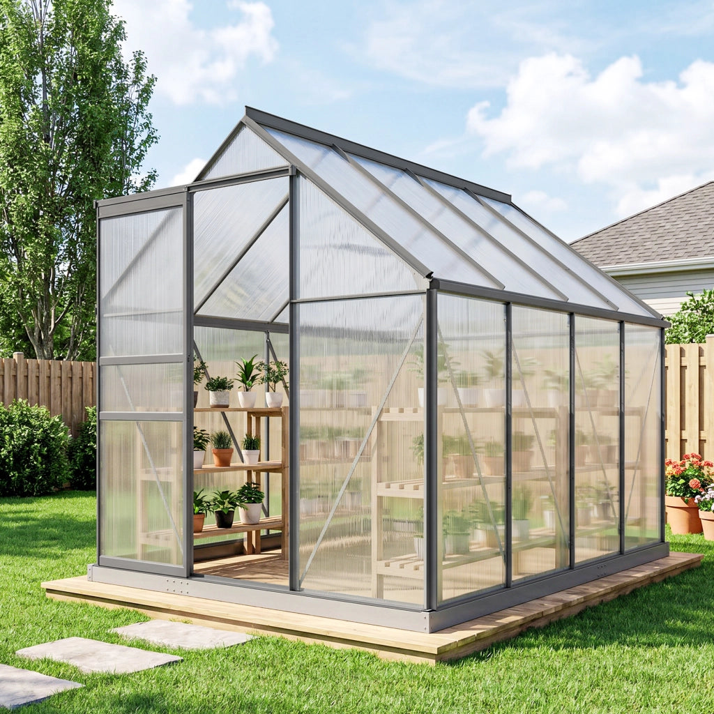 Serra Giardino in Policarbonato e Alluminio con Finestra e Porta Scorrevole ¨C Zephmum ¨C Grigio 190x253x199 cm