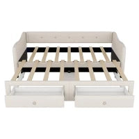 Divano letto 90x200 cm con letto estraibile e 2 cassetti, senza materasso, Beige