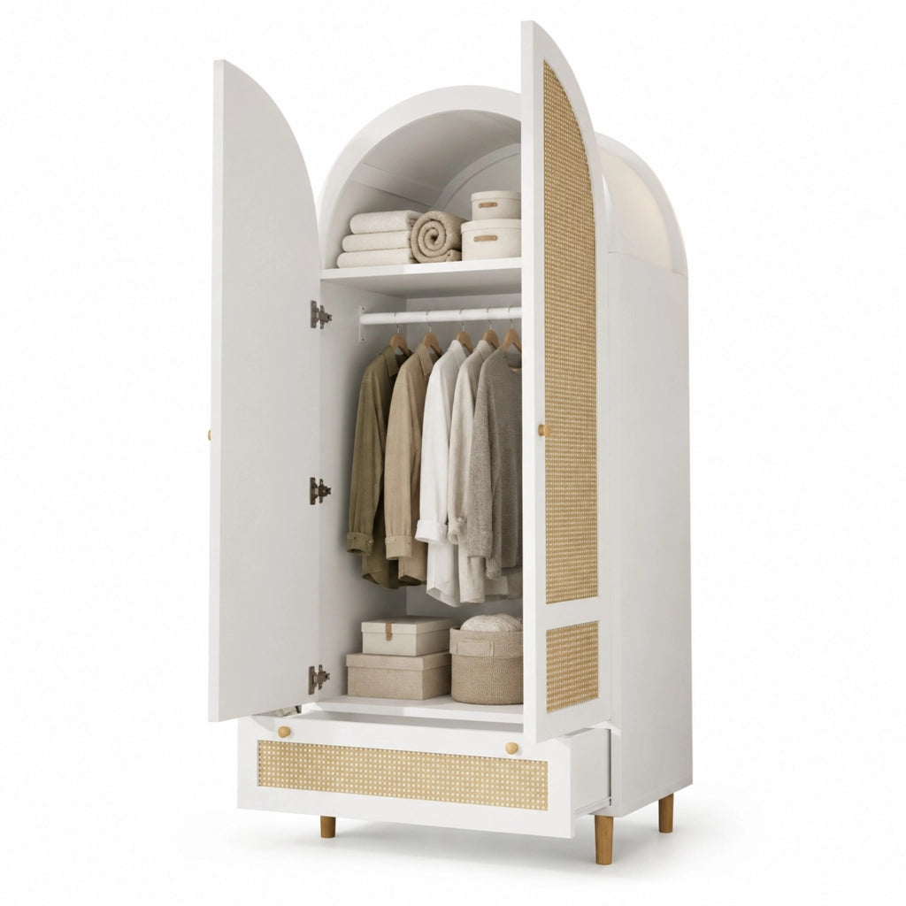 Armadio 80x50x180 cm bianco in MDF, asta appendiabiti e cassetto