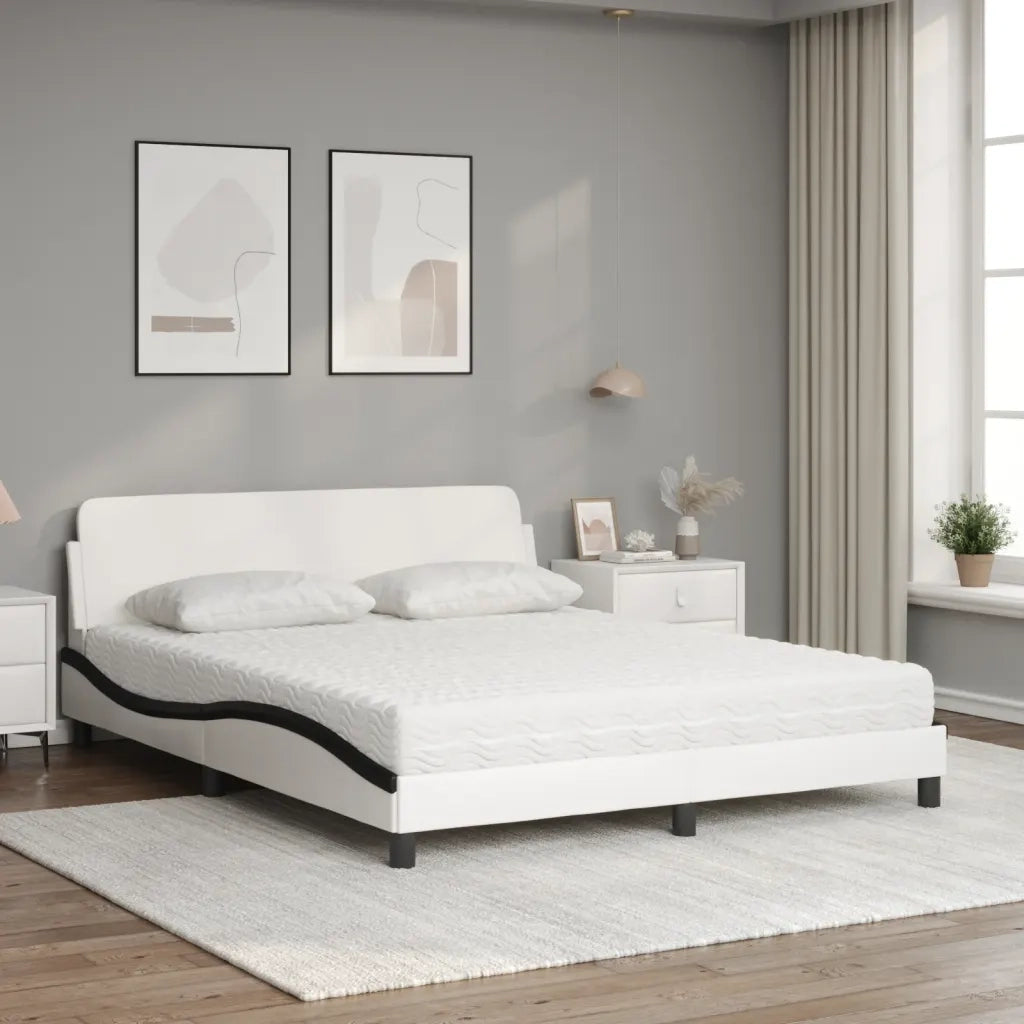 Letto con Materasso Dover Bianco e Nero 160x200cm Similpelle