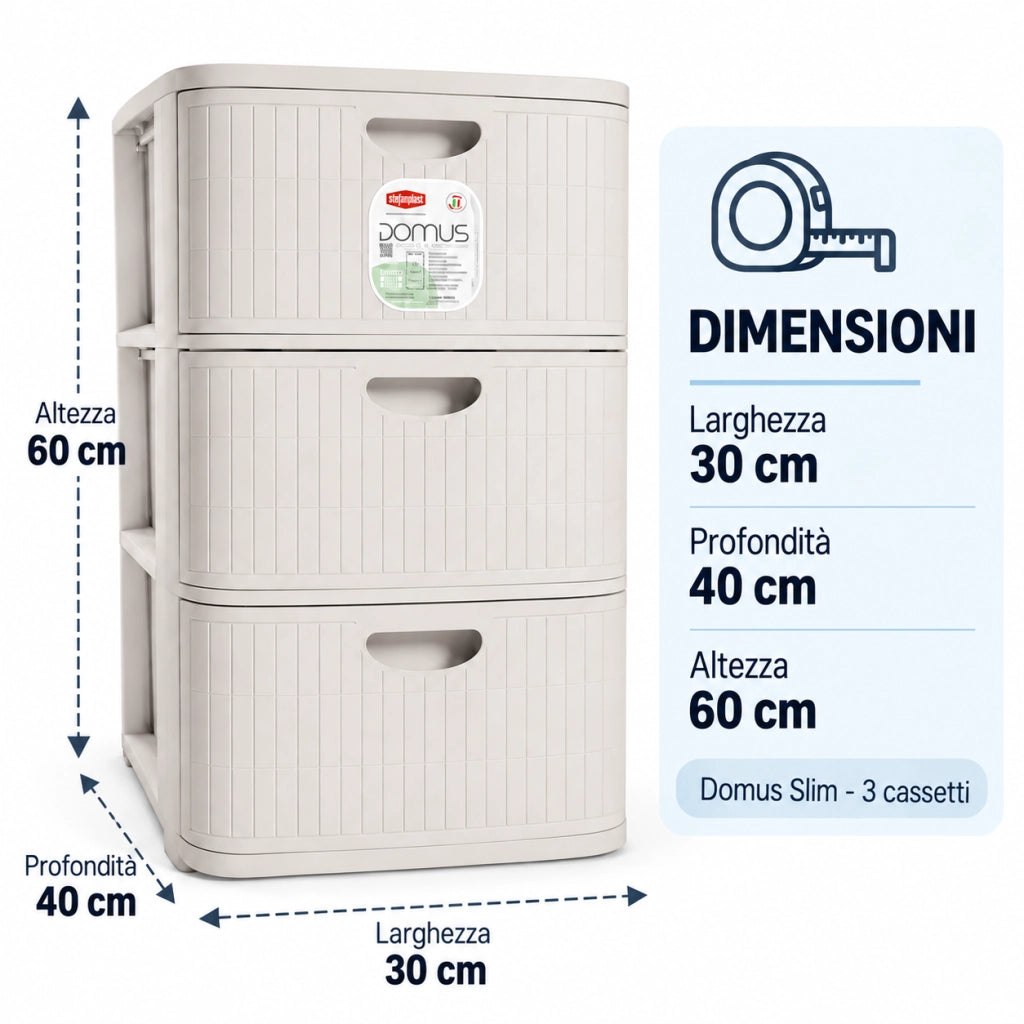 Cassettiera Slim Domus 3 Cassetti Bianca 30 x 40 x 60 h cm