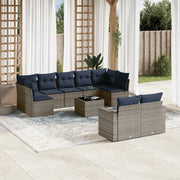 Set Divani da Giardino 10 pz con Cuscini Grigio in Polyrattan 3219421