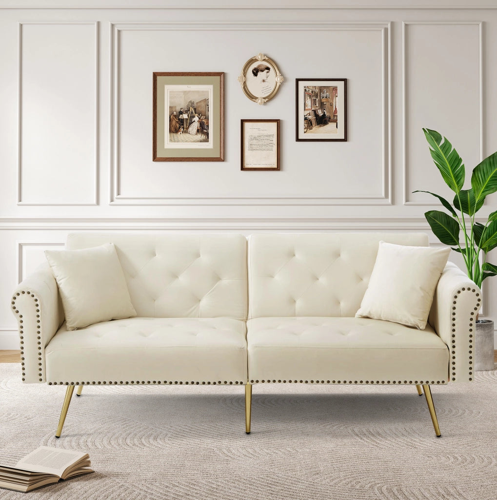 Divano letto 2 posti 147x85 cm con schienale regolabile; in velluto beige