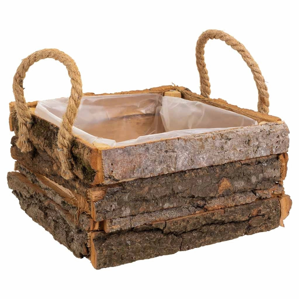 Cesto in legno con manici marroni 20x20x10h