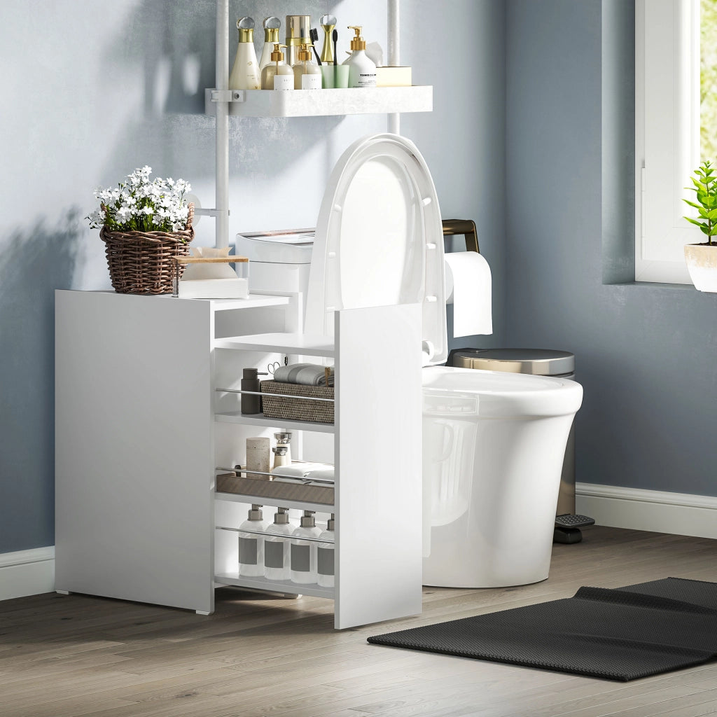 Mobiletto Bagno Stretto con Cassetto e Ruote ¨C Zephmum ¨C Bianco 47x30x66,5 cm