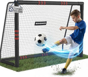 SONGMICS Porta da Calcio, per Tutte le Età, in Acciaio, Rete in PE, per Esterni, Giardino, Spiaggia, 85 x 240 x 160 cm, Rivestita in Gommapiuma, Nero SZQ240RZ02