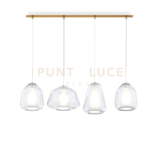SOSPENSIONE OTTONE SAT. 4 LUCI RETTANGOLARE VETRI ALPHA + 2X BETA + GAMMA TRASPARENTI 1176OS-S4 R ABG-TR