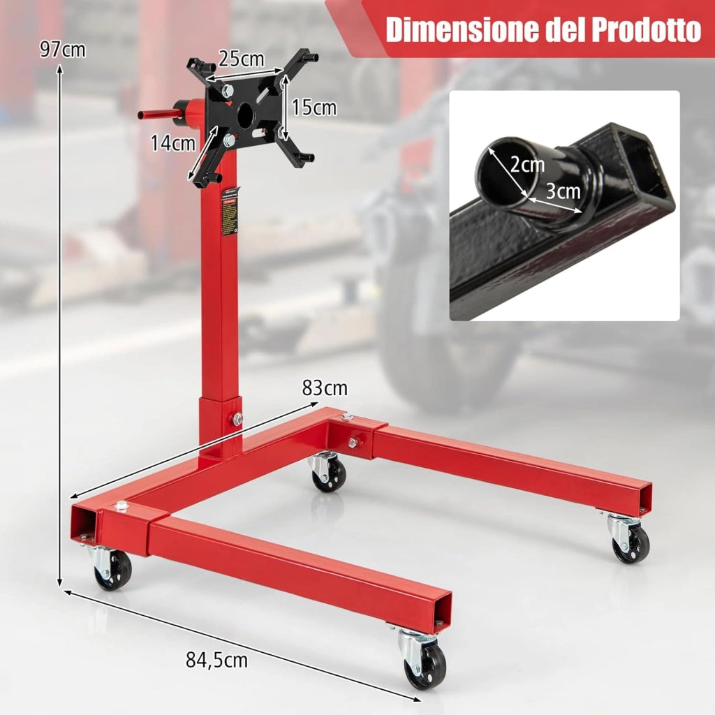 Cavalletto per Motore, Supporto Motore con Testa Rotante a 360°, 4 Bracci Regolabili, Ruote e Maniglia, capacità di carico 340 kg / 680 kg (Modello 680kg)