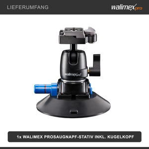 Walimex Pro treppiede a ventosa incl. testa a sfera per fotocamere di sistema e DSLR, 20317, nero, blu