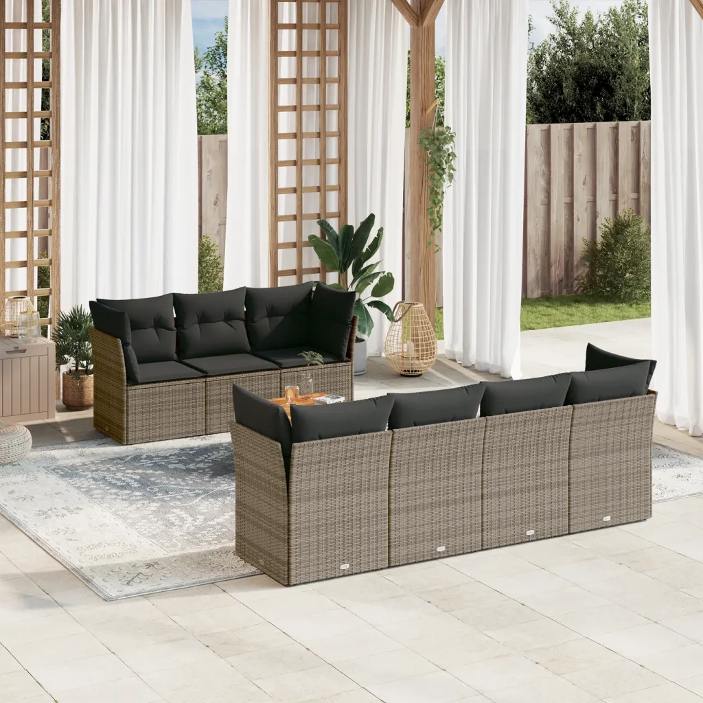 Set Divano da Giardino 8 pz con Cuscini Grigio in Polyrattan 3255836