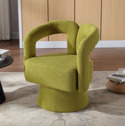 Poltrona girevole a 360° in bouclé verde oliva; 67 × 55 × 74 cm