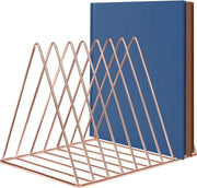 Raccolta riviste, supporto per libri in metallo, rosé oro, supporto per riviste e giornali a tre angoli con 9 fessure per uso domestico, libreria, bagno e ufficio, per libri, giornali, riviste.