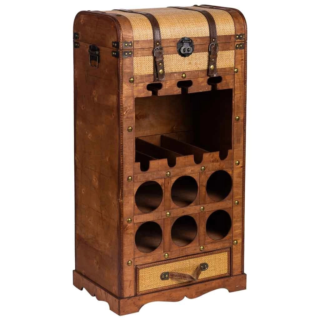 Baul porta bottiglie in legno marrone 44x30x85h cm