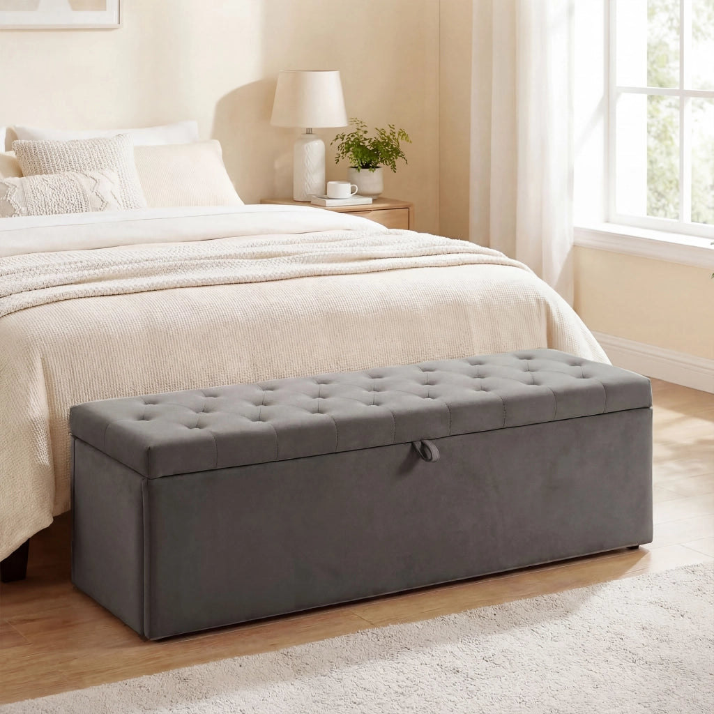 Cassapanca in Velluto con Seduta Imbottita ¨C Zephmum ¨C Grigio