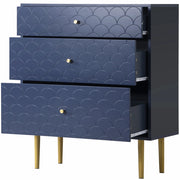 Comò con 3 Cassetti per Camera da Letto in Legno e Metallo; Gambe Alte; Blu Navy; 75 × 40 × 89 cm