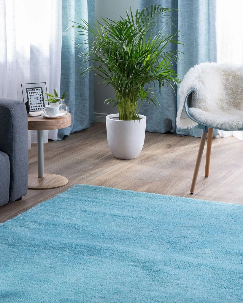 Tappeto Shaggy Blu 140 x 200 cm Moderno Tappeto Rettangolare Turchese a Pelo Lungo