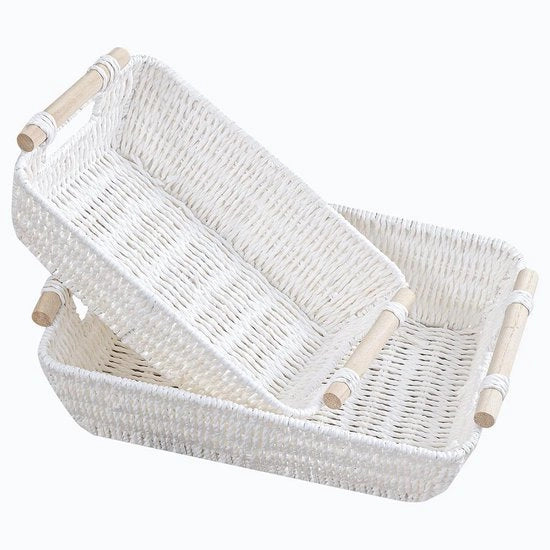Set di contenitori di archiviazione decorativi da 2 pezzi - Organizzatore di ufficio contenitori di archiviazione per cucine e bagni - 37 x 27 x 12/32 x 22 x 12 cm - Corda di carta bianca