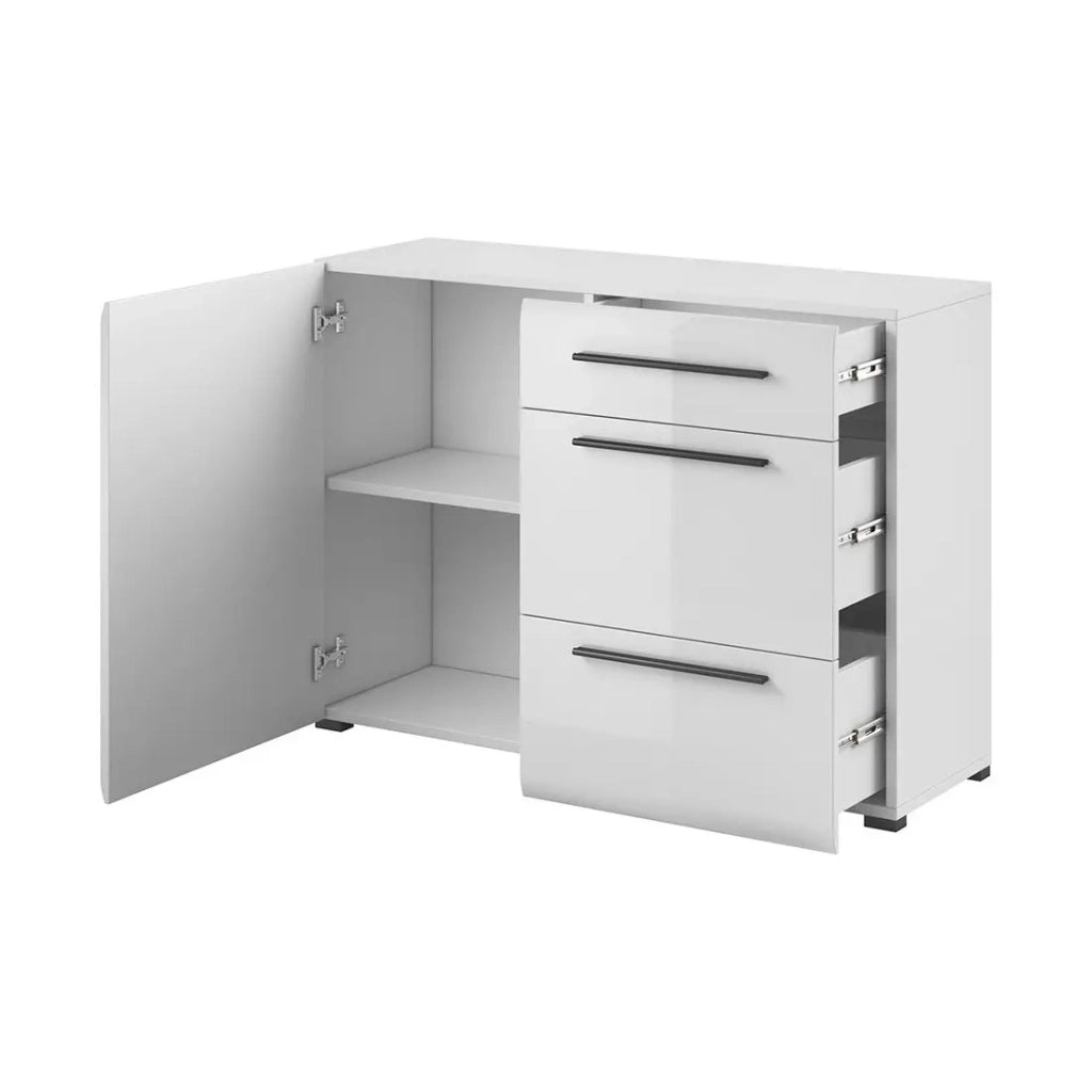 Buffet design 120cm. Collezione BREDA una porta e tre cassetti. Colore bianco.
