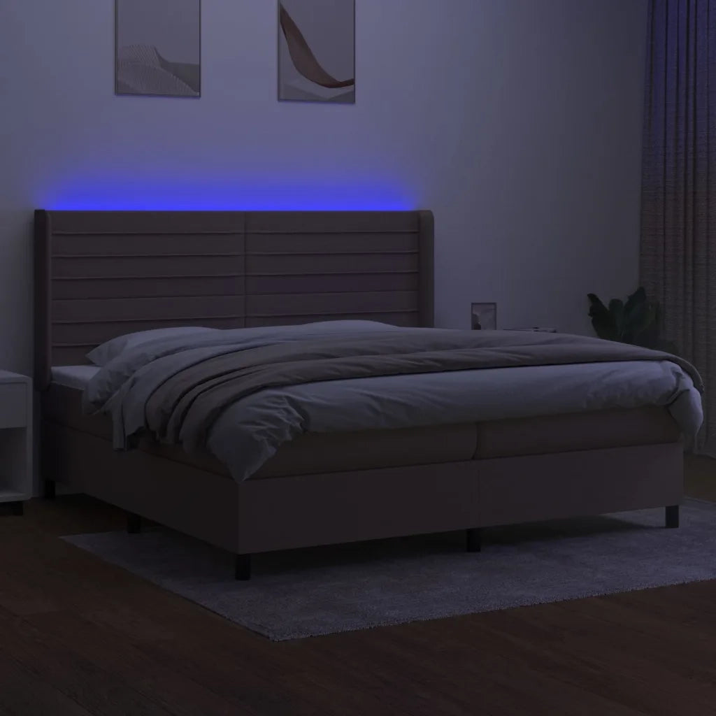 Letto a Molle Materasso e LED tortora 200x200cm in Tessuto 3138425