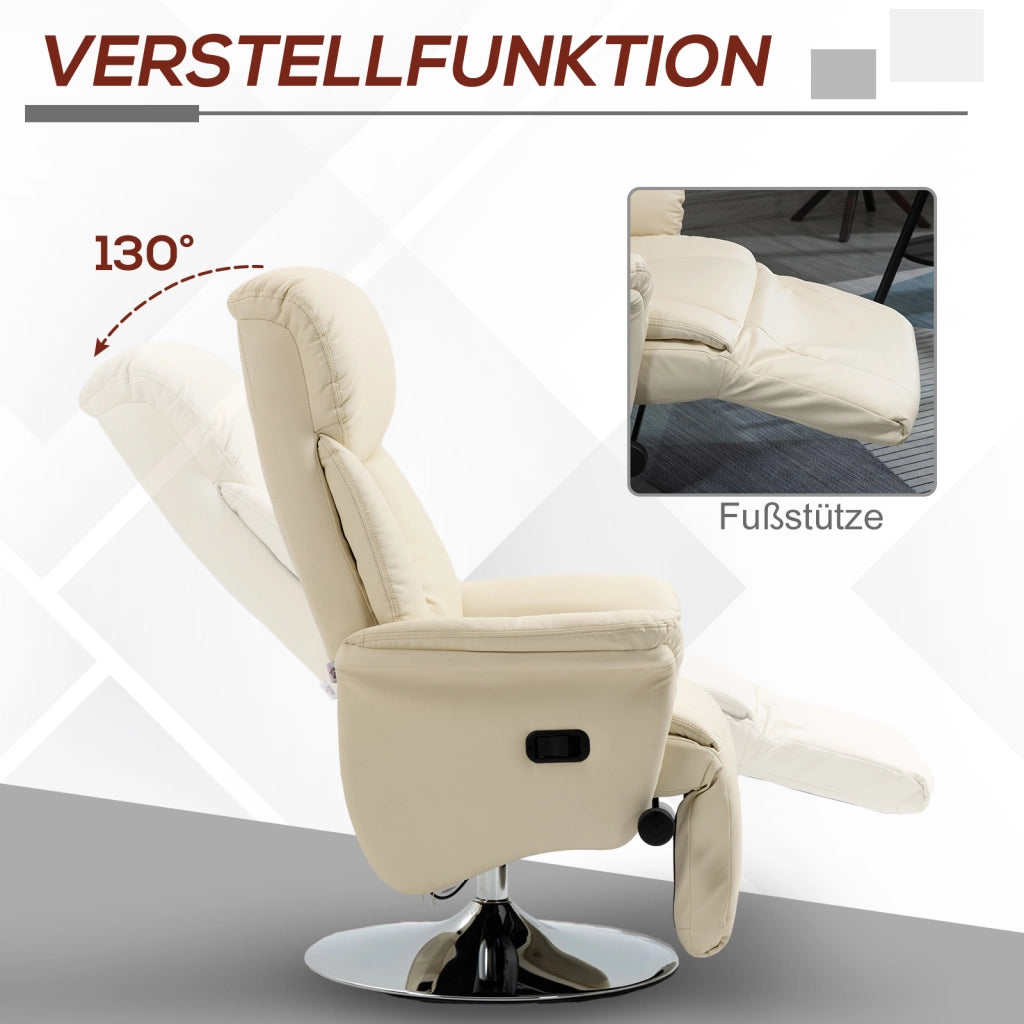Poltrona relax reclinabile in similpelle ¨C Zephmum ¨C 78x80x109 cm, crema
