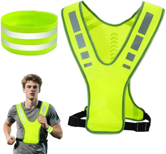 Vestimento di sicurezza riflettente con tasche - Vestito riflettente per corse notturne, camminate e jogging - Adatto per ciclisti, corridori, camminatori e runner (2 pezzi)