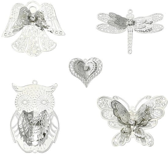 Accessori per gioielli in metallo - Thema insetti - Connettori a forma di libellula/volpe/angelo/uccello/ cuore - 10 pezzi - Alta qualità - DIY