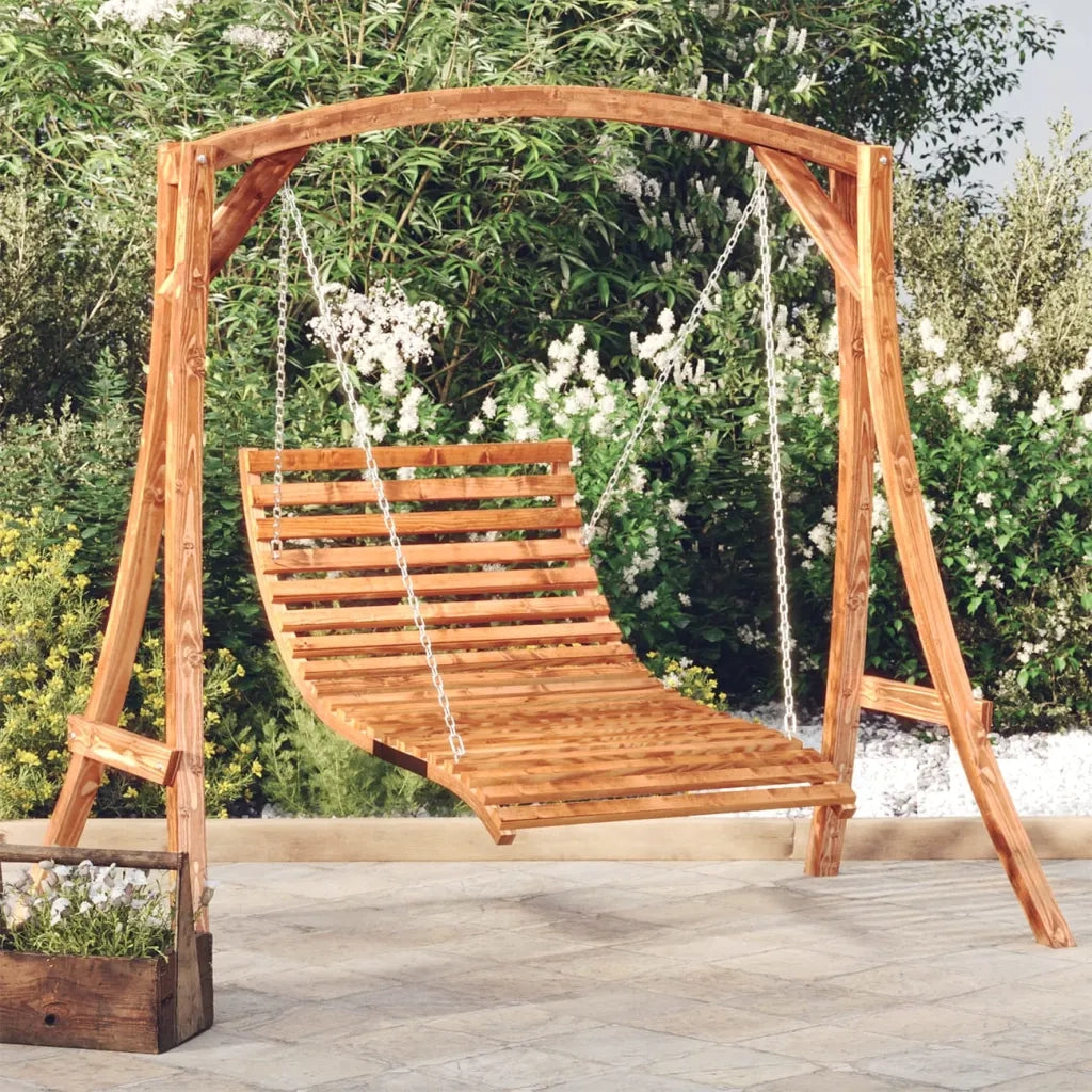 Letto a Dondolo in Legno Ricurvo Finitura Teak 115x147x46 cm 313939
