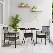 Set da Pranzo da Giardino in 3 Pezzi Rattan Nero