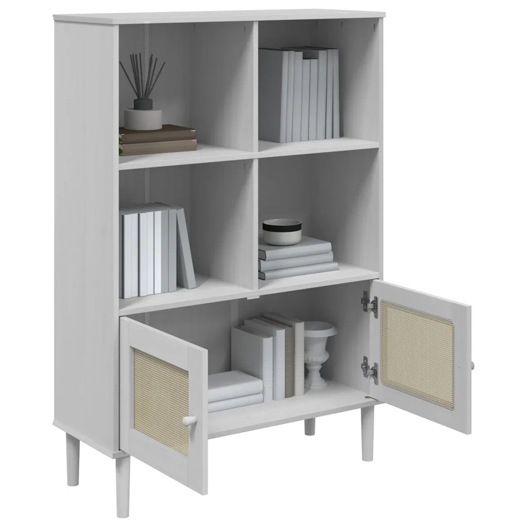 Credenza SENJA Aspetto Rattan Bianco 90x35x130 cm Massello Pino 358062