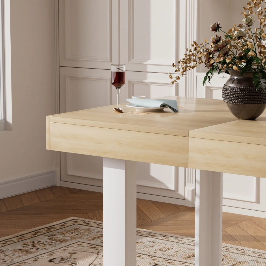 Tavolo allungabile 8 posti con piano estensibile - per cucina - naturale e bianco