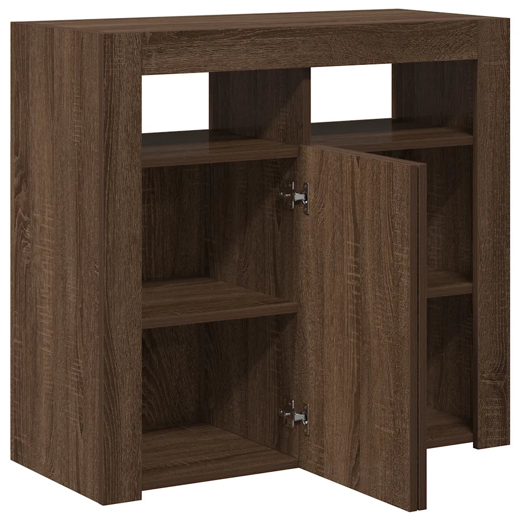 Credenza con Luci LED-Buffet-Armadio da cucina Rovere Marrone 80x35x75 cm