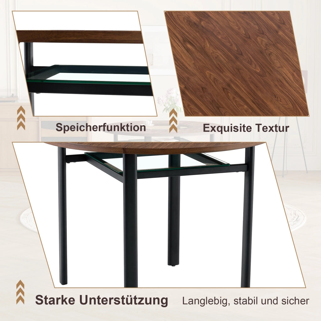 Tavolo da pranzo rotondo con 4 sedie, piano in MDF con inserto in vetro, per sala da pranzo e cucina, 100 cm