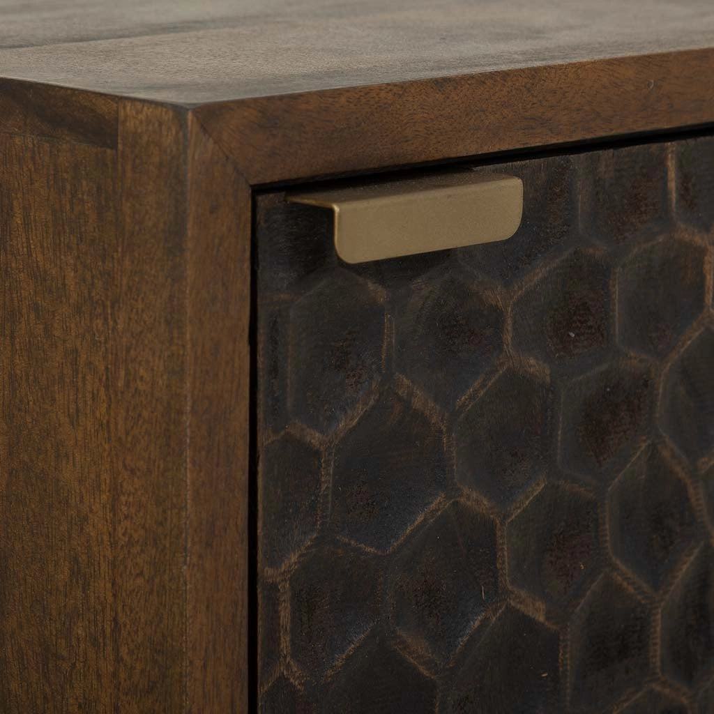 Comodino in legno e metallo con 1 porta marrone 40x35x60.