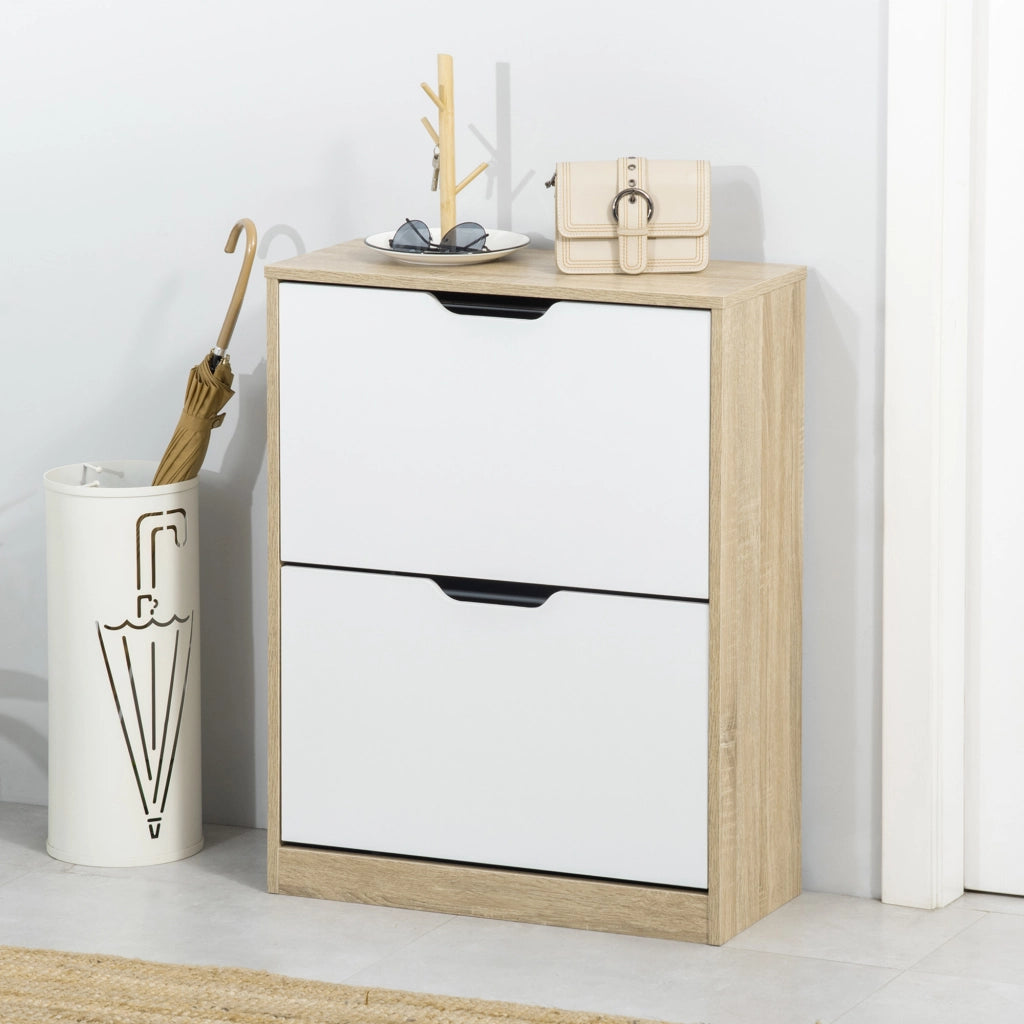 Scarpiera Salvaspazio Slim con 2 Cassetti ¨C zephmum ¨C Legno e Bianco 62.5x26x81 cm