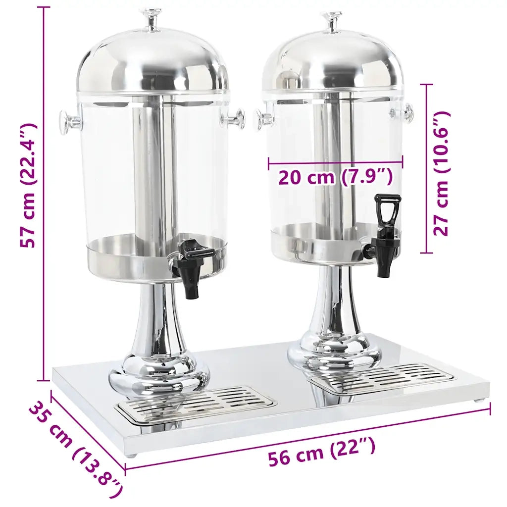 Doppio Distributore di Succhi di Frutta e Bibite Acciaio Inossidabile 2 x 8 L 50532