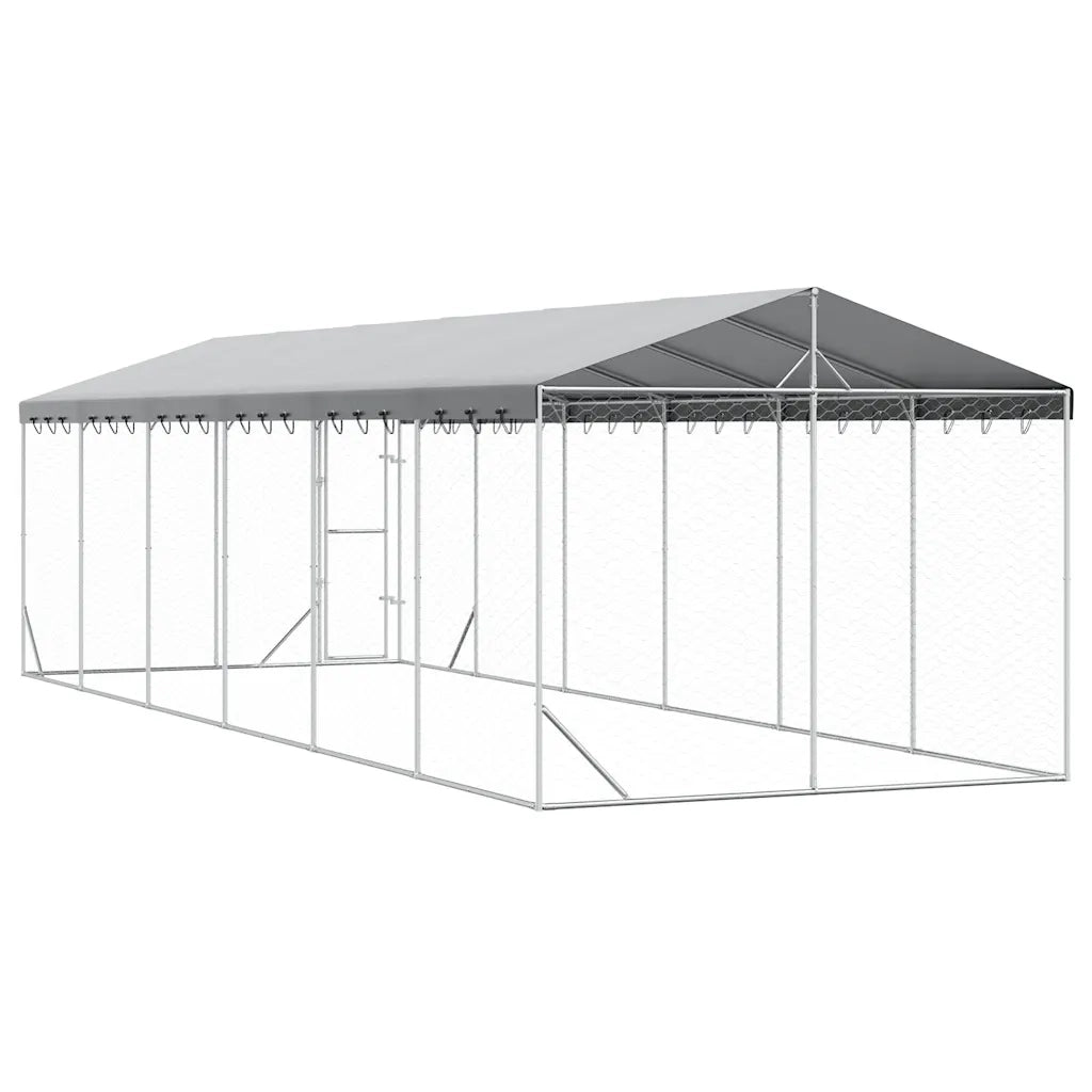 Cuccia Cani da Esterno Tetto Argento 3x9x2,5 m Acciaio Zincato 3190490