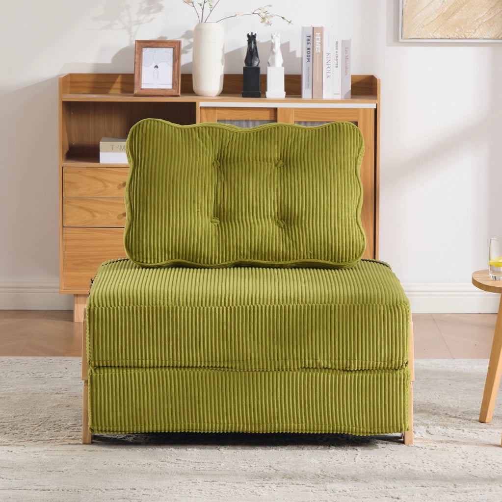 Poltrona letto pieghevole convertibile in corda verde oliva; 90x86x84 cm; gambe in legno