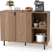 Credenza Cucina e Buffet in Legno, Mobile Dispensa con 2 Ante, 2 Scomparti Aperti a Ripiani Regolabili e Gambe in Metallo, per Sala da Pranzo, 106 x 38 x 80 cm (Nero) (Naturale)