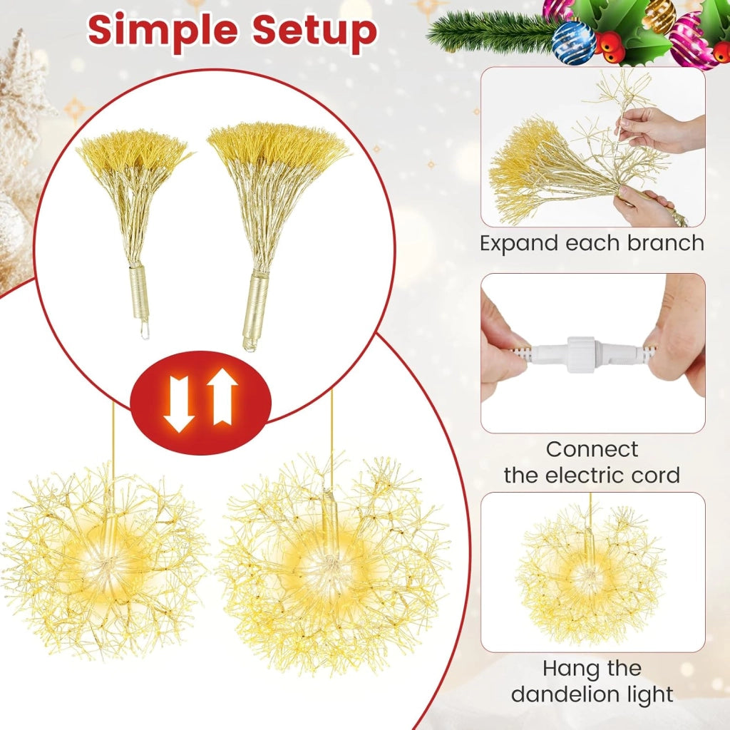 Decorazioni Natalizie, Set di 2 Luci Natalizie, con 1488 Luci LED Bianche Calde, Fuochi d'Artificio Sospesi, Materiale Impermeabile, Addobbi Natalizi per Esterno Interno per Casa, Giardino