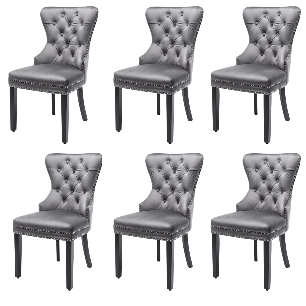 Set di 6 sedie da pranzo 51x51x97 cm imbottite in velluto; legno; grigio