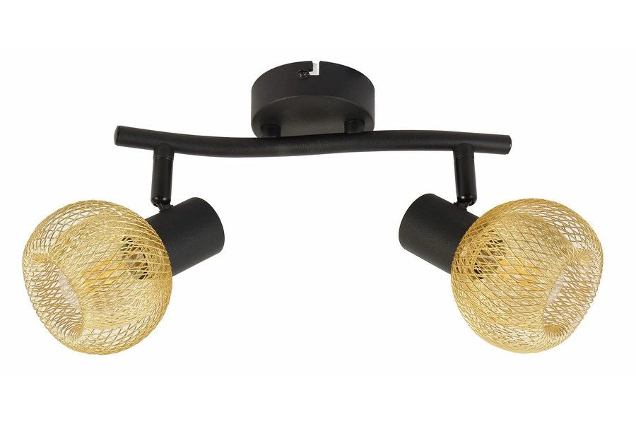 Plafoniera nera doppia oro griglia 2xE14 Loretto Reality