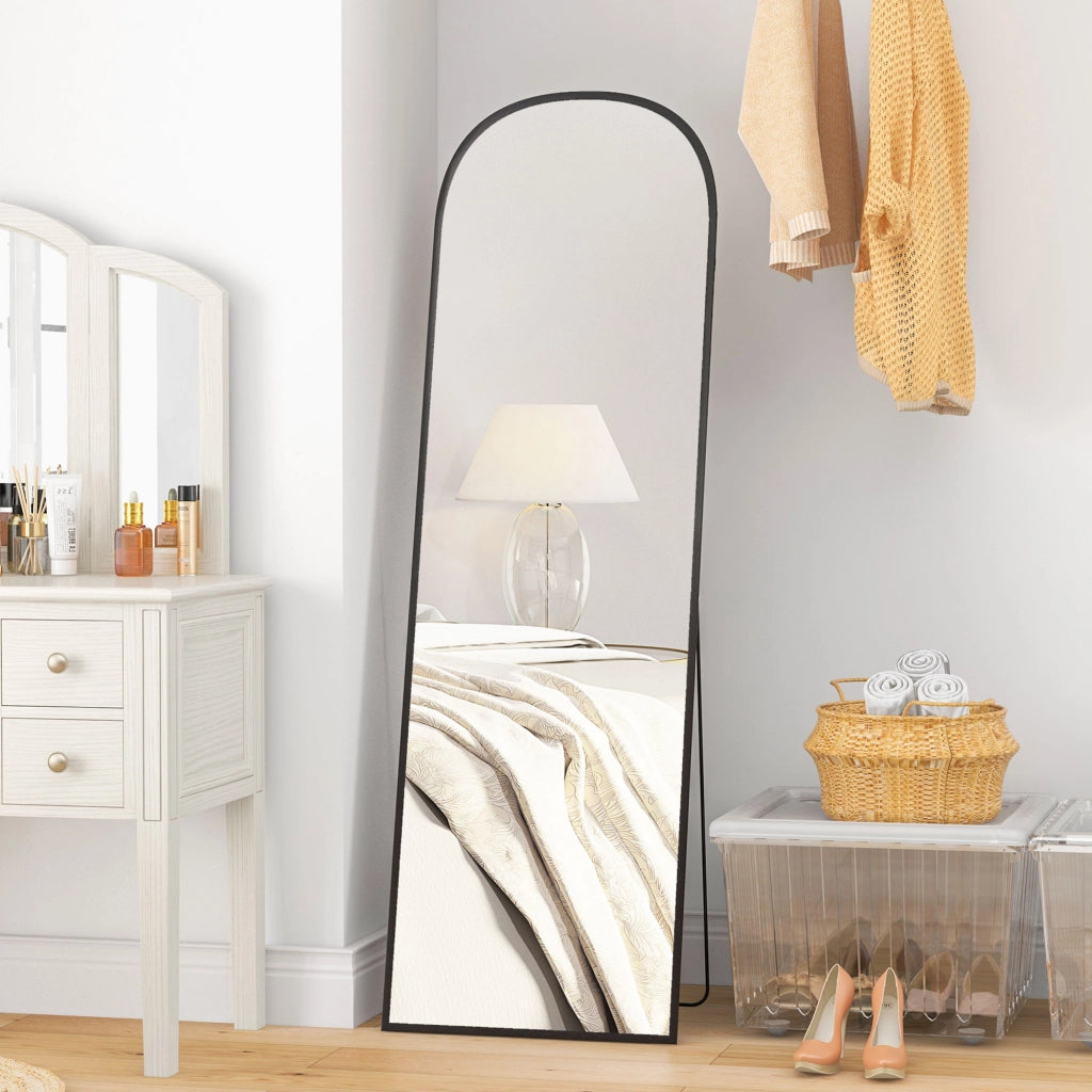 Specchio da Terra e Parete Moderno in Lega di Alluminio con Supporto Pieghevole, 50x161.5cm, Nero